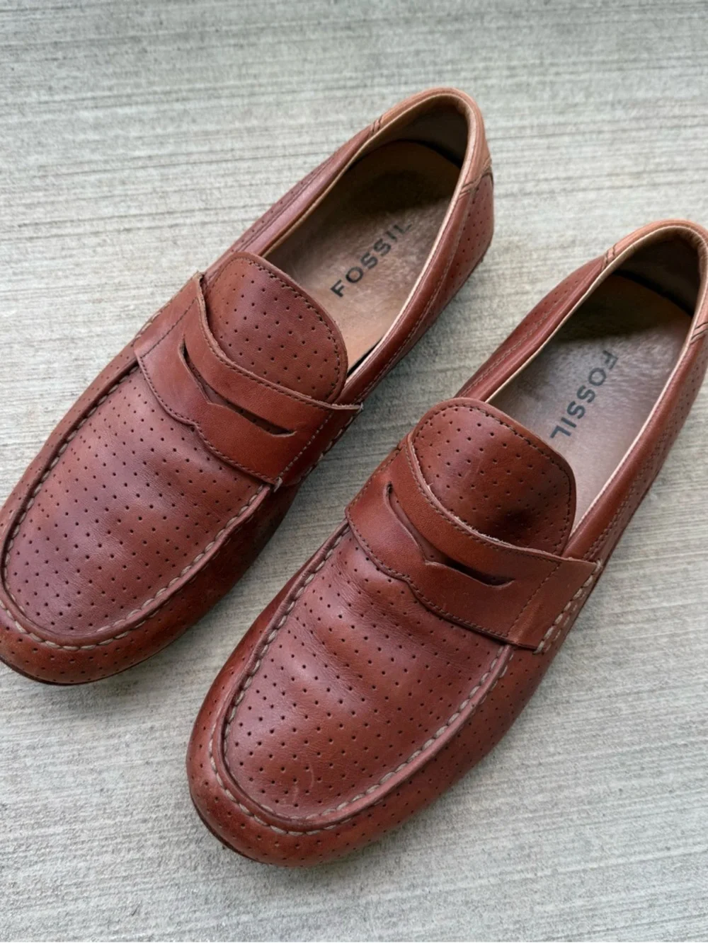 Fossil FFM4006200 Men’s 11 Brown Leather Penny Loafers Driving Moccasin Shoes